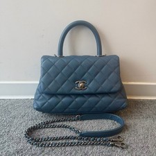 Chanel Coco Handle Blue Caviar Handbag With Removable Strap Shoulder Crossbody