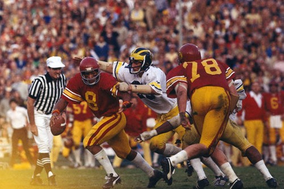 #ad Rose Bowl USC QB Vince Evans under pressure vs Michigan at Rose Bo Old Photo AU $9.00