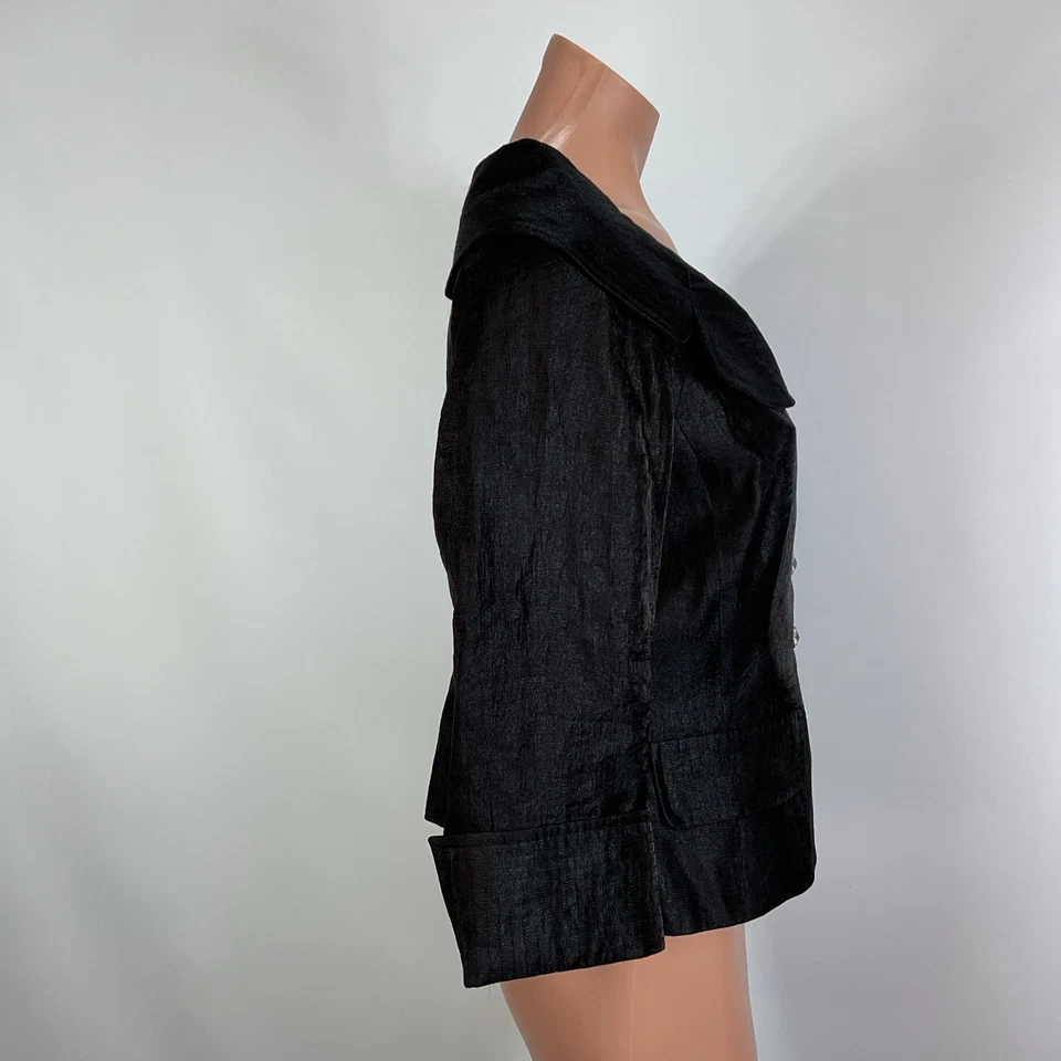 Chaqueta de noche Victor Costa negra de terciopelo con detalles de chal y joyas talla 6 Foto 4 de 4