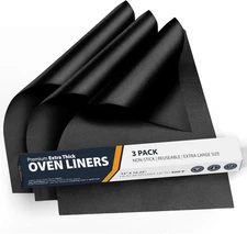 Oven Liners for Bottom of - 3 Pack Large Heavy Duty Mats, 3 Pack, Black 