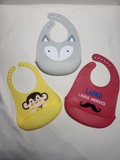 Luvable Friends Silicone Adjustable Animal Bibs Set of 3 Gray Yellow Red