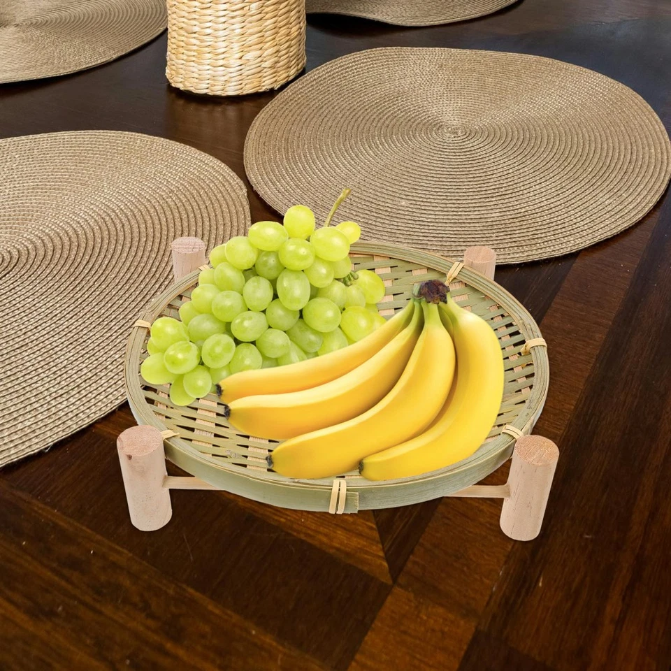 Panier tissé en bambou, plateau à fruits, panier à pain, panier de service avec - Photo 2/4