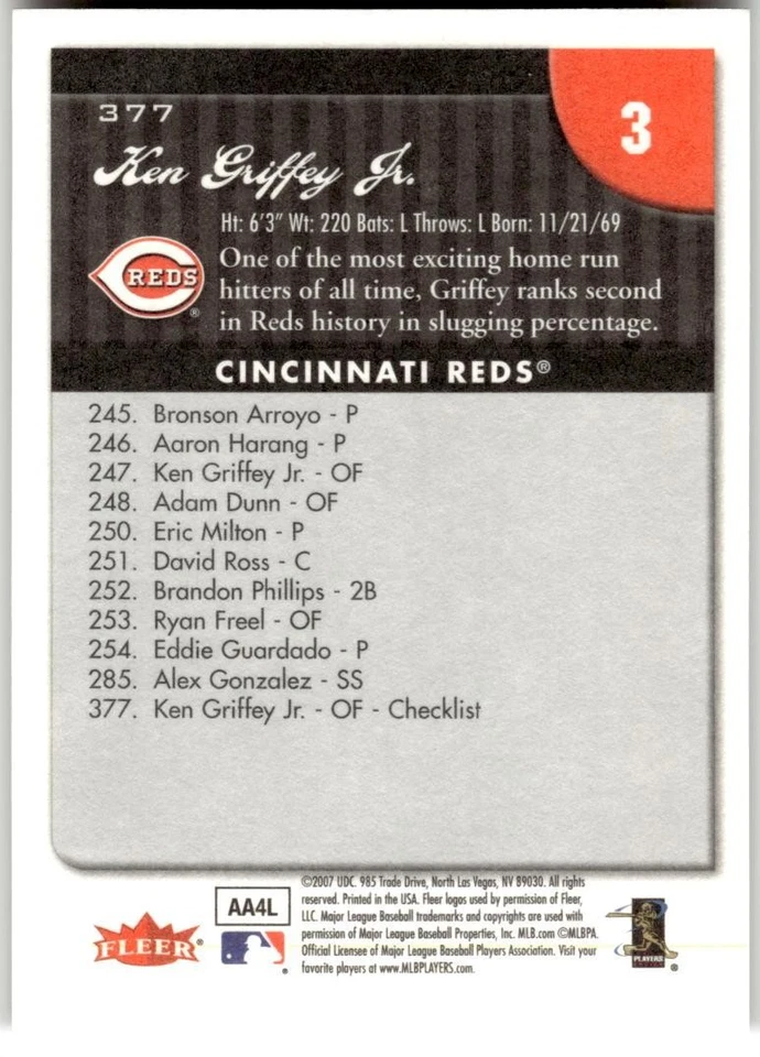 2007 Fleer #377 Ken Griffey Jr. - Image 2 of 2