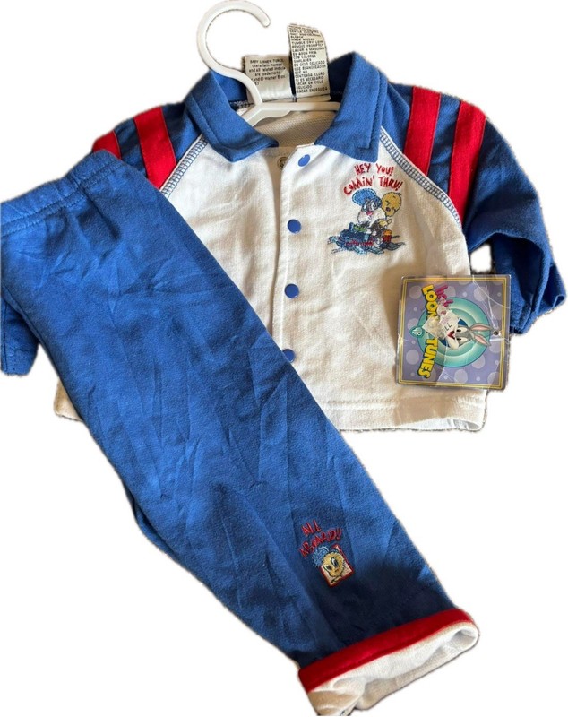 Looney Tunes 2pc Boys Outfit 12M Pants & Polo Bugs Bunny Cotton Snap vintage