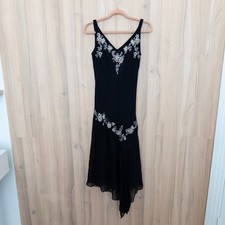 Vintage Dressbarn Silk Beaded Dress 12 Black Asymmetrical Y2K Whimsigoth Fairy