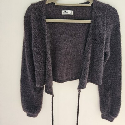 Hollister Women S Fuzzy Tie Front Crop Cardigan Sweater Y2K Cozy Soft Sweater