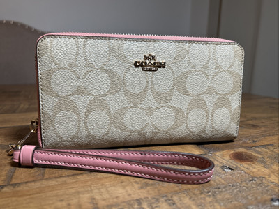 Coach Long Wallet Light Khaki x Pink