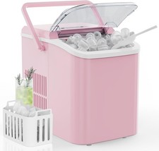 Countertop Ice Maker with Handle, 26lbs/24H Portable Ice Machine, 9 Bullet Ice C