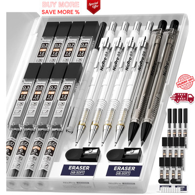 Nicpro 6 Stück Kunst Druckbleistifte Set mit Etui, Zeichenstift 0,3, 0,5, 0,7