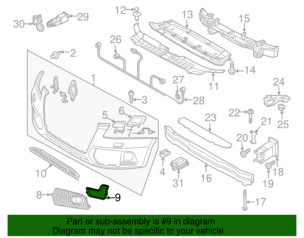 13-16 Audi Q5 Front Right Lower Bumper Grille Cover