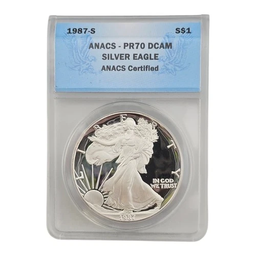 1987 S Proof American Silver Eagle Dollar Coin Anacs Ms70 Certified Bullion Coin