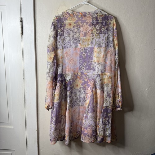 Loft Purple Patchwork Floral Lined Long Sleeve Shirt Dress Size XL NWT - Picture 5 of 6