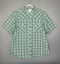 Wrangler Wrancher Shirt Mens XL Green Plaid Western Pearl Snap Short Sleeve