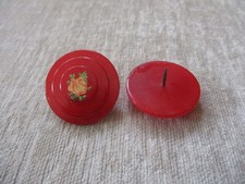 (2) Art Deco Bakelite Red Flower Push Pins Wall Decor Curtain Tie Backs