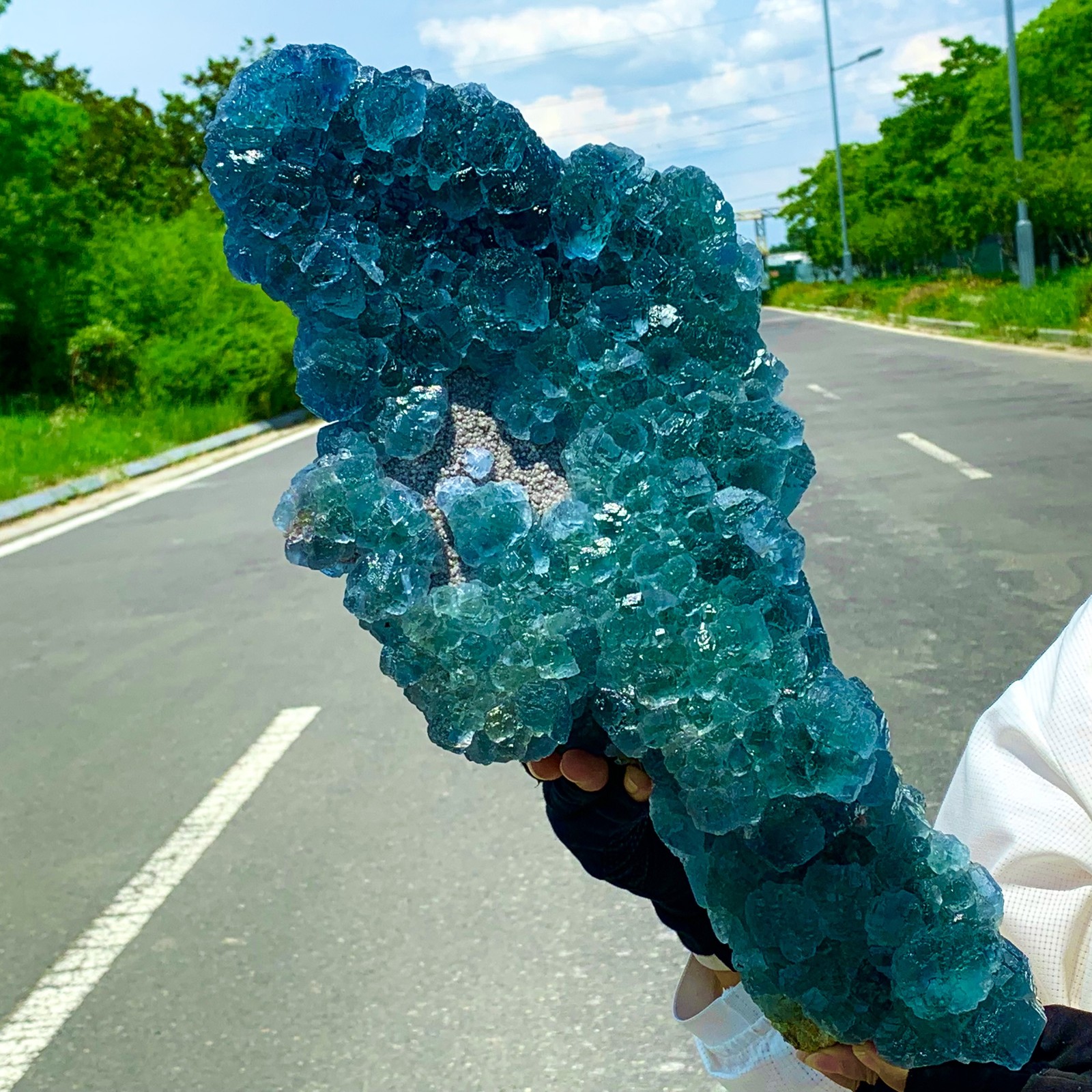 18.87LB Natural Blue Green Ladder Fluorite Crystal Specimen from China
