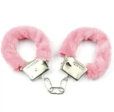 Furry Fuzzy Costume Handcuffs Metal Wrist Cuffs Soft Bachelorette Hen Party Pink