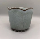 Vintage Frankoma Pottery Planter Pot Number 37 Blue Brown 4” Tall Scalloped