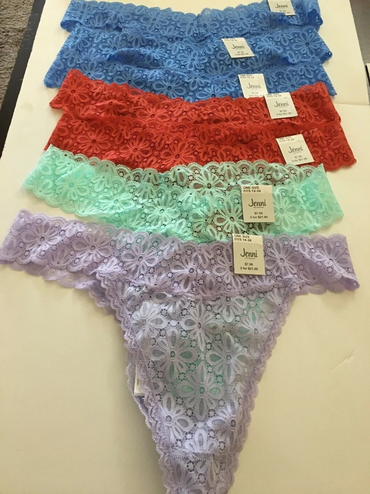 Paquete de 7 Jenni Talla Grande Talla Única Tanga de Encaje Ropa Interior Variedad Talla 1X-3X Nuevo con Etiquetas Foto 3 de 4