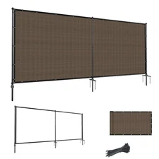 5'Hx12'W Outdoor Freestanding Privacy Screen Fence Panels with Iron Poles, Me...