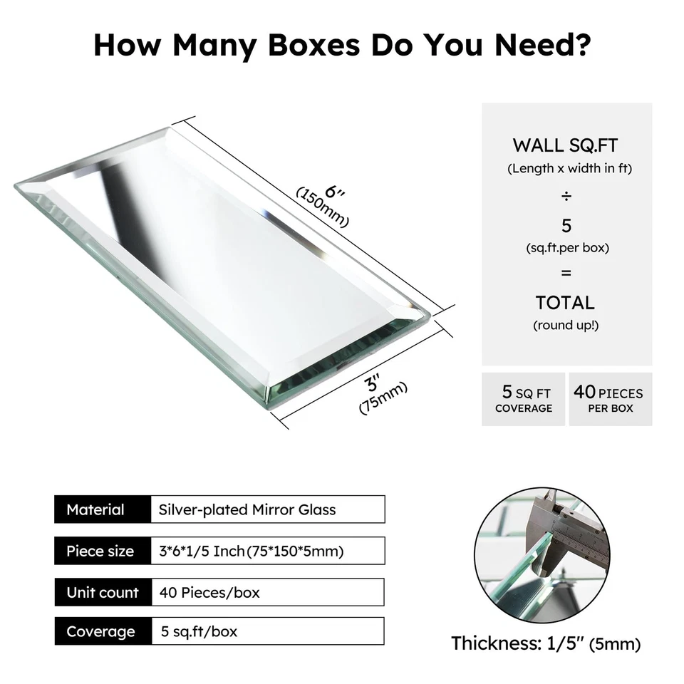 Azulejos de salpicadero de espejo para cocina metro plateado 3x6 pulgadas azulejo biselado Foto 3 de 4