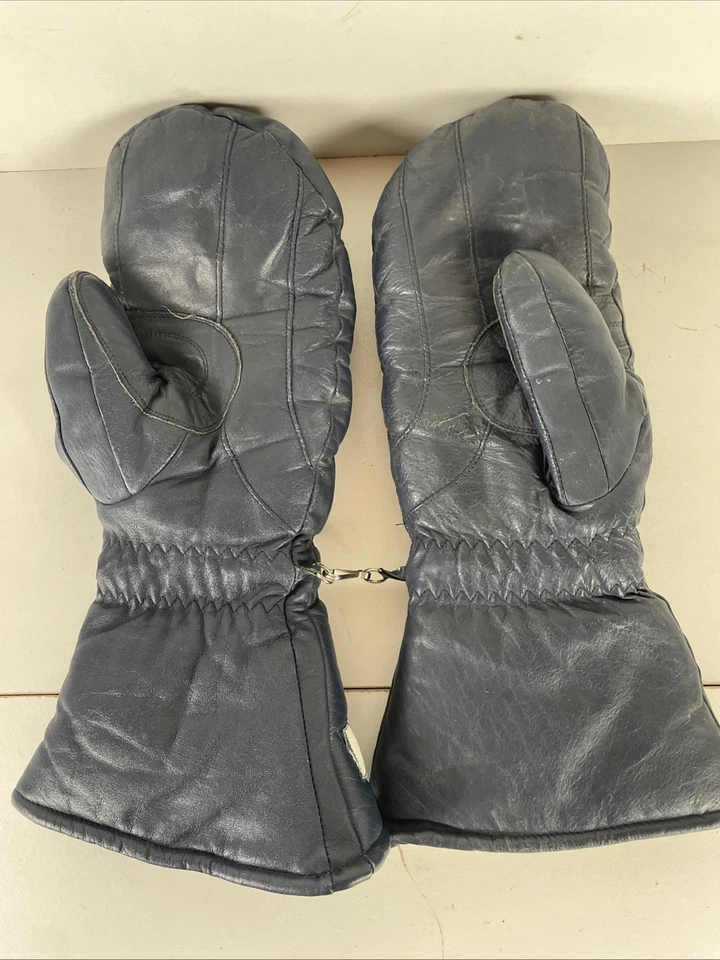 Kawasaki Vintage Leather Snowmobile/Racing Mittens Navy Blue Men’s Large - Image 2 of 4