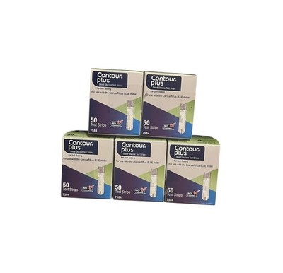 Contour Plus Blood Glucose 250 Test Strips (5 Boxes Of 50 Count) Exp 04/3/2027