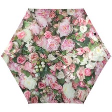 ALAZA Pink Rose White Flowers Floral Folding Umbrella for Rain Sun Travel Min...