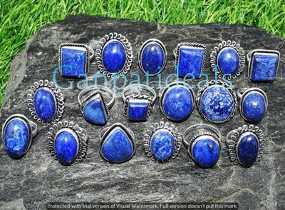 Lapis Lazuli Gemstone Rings 5pcs Wholesale Lots 925 Silver Plated Jewelry