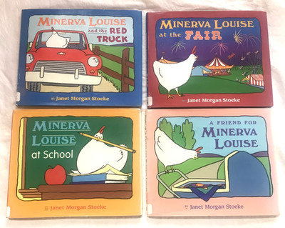 Minerva Louise Books, Red Truck, School, Fair , A Friend, Janet Morgan Stoeke HC