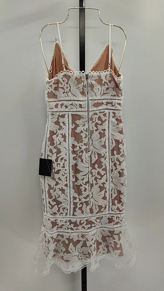 Vestido midi con dobladillo trompeta de encaje blanco y beige Alluring Love para mujer XS Foto 2 de 2