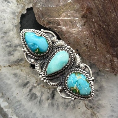 Sterling Southwestern Style 3 Sonora Gold Turquoise Adjustable Ring For Women #1