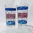 (2) Vintage 70s Pepsi Cola Tiffany Style Glasses Red Blue Stained Glass Look