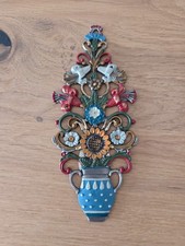 Original Kühn Zinn Wandbild Blumenstrauß in Vase - 17cm - Handbemalt 93%