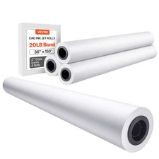Wide Format Paper,36 in x 150 ft Plotter Paper,4 Rolls CAD Bond Rolls with 2 i