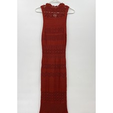 Anthropologie Crochet Knit Maxi Dress Terra Cotta Orange Sleeveless Mock Neck XS