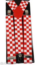 THICK WHITE  RED CHECKERED CHECKERS Adjustable Y-Style Back suspenders-New 