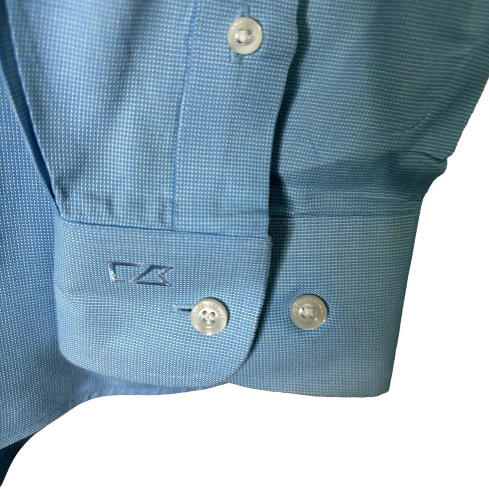 Cutter & Buck Shirt Mens XL Blue Micro Check Button Up Long Sleeve Logo - Image 3 of 4