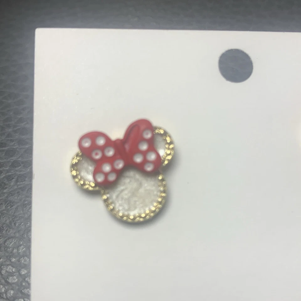 Disney Minnie Mouse Concha Perla Pendientes Tono Dorado Lunares Rojo Lazo Tachuelas Foto 2 de 4