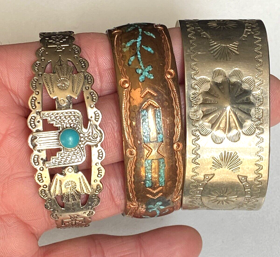 Vintage Native American Jewelry Lot Nickel Silver / Copper Cuffs