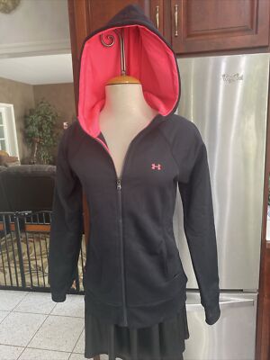 Under Armour Storm Womens SMALL Black NEON Pink Logo Zip