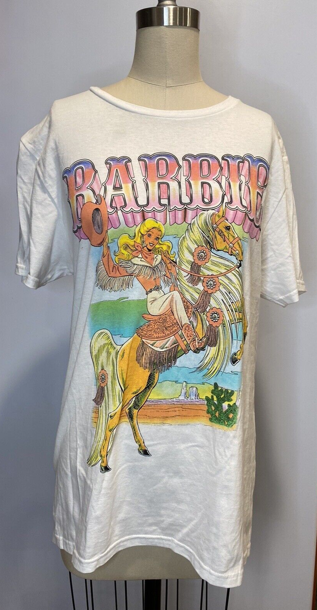 Mattel Barbie Cowgirl T shirt White Horse riding Western M
