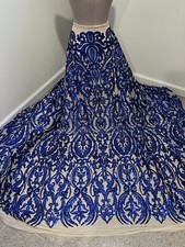 Royal Gold 4way stretch sequins Embroidery Mesh Lace fabric 50 Width 1 Yard