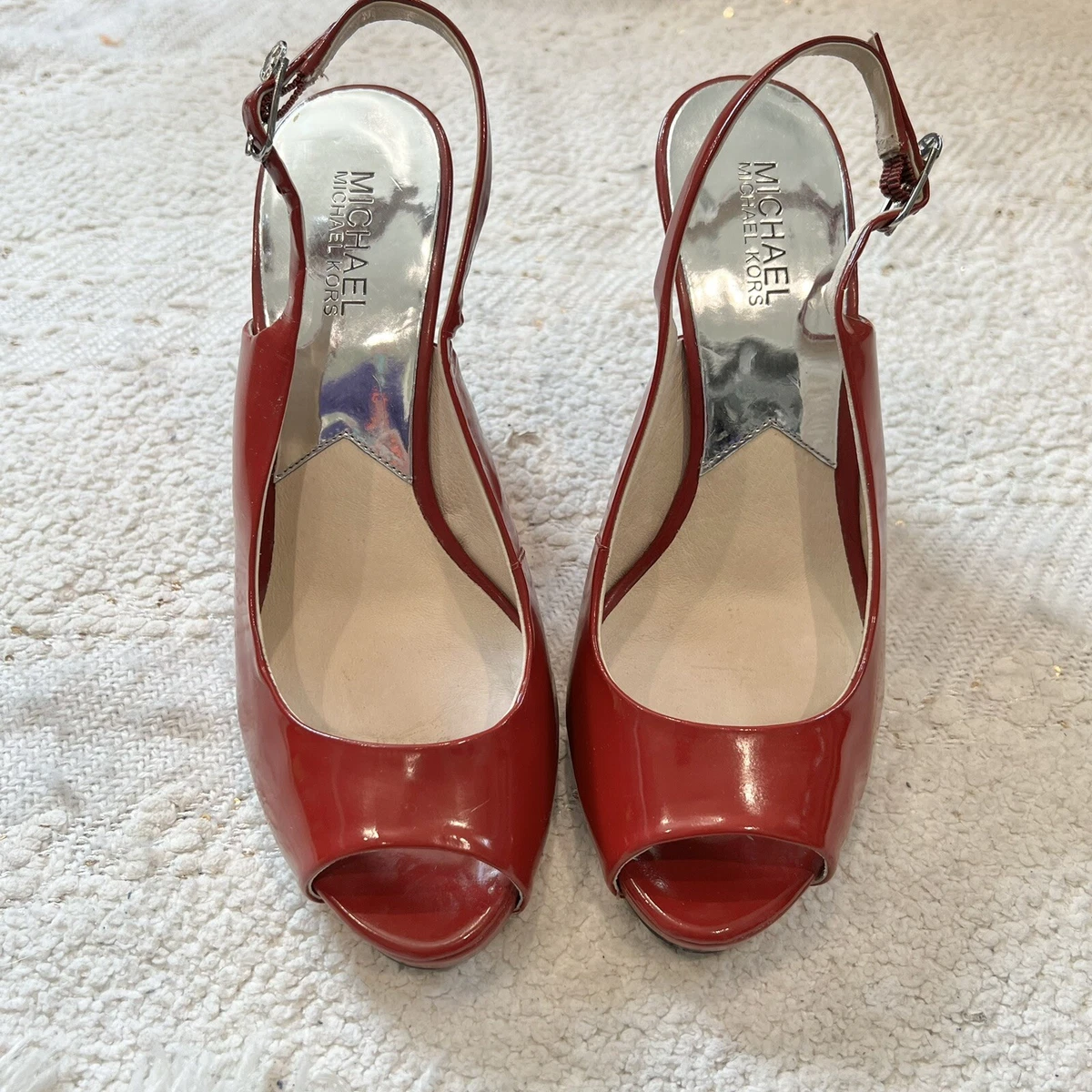 Michael kors red shop patent leather shoes
