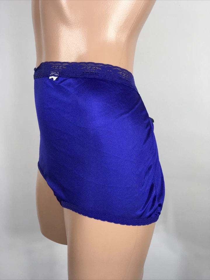 BRAGAS CHAMPIÑÓN REFUERZO ABUELA VINTAGE AÑOS 80 NYLON Royal Purple encaje transparente 7 nuevas Foto 3 de 4