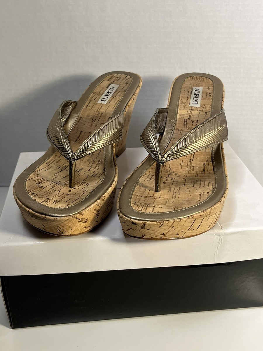 Alfani Cork Wedge Heel Thong Sandals Flip Flops Chosen Bronze M Ruggine  Shoes