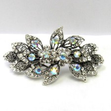 Vintage Design Floral Filigree Leaf Rhinestone Crystal Sparkle Barrette Evening