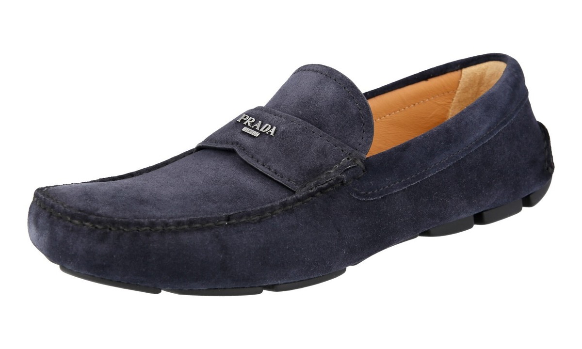 PRADA Suede Driving Loafer Slipper Shoes - 2D2170 Navy Blue NEW