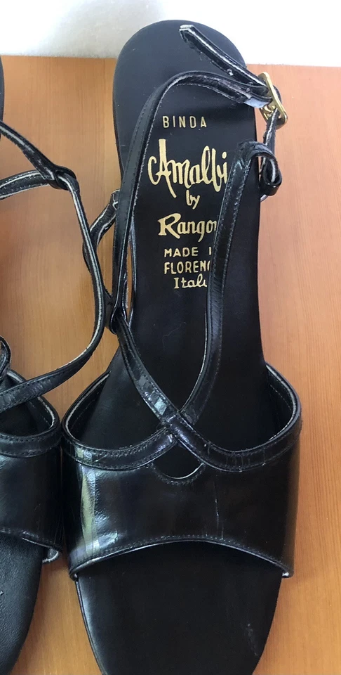 Sandálias Amalfi by Rangoni pretas com tiras 7 N Binda feitas em Florença Itália NOVO - Imagem 3 de 4
