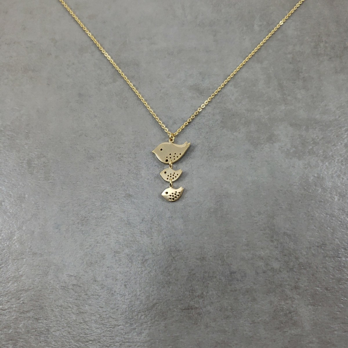 Bird Family GOLD Plated Necklace Charm Pendant Necklace Baby Songbird  Lovebirds