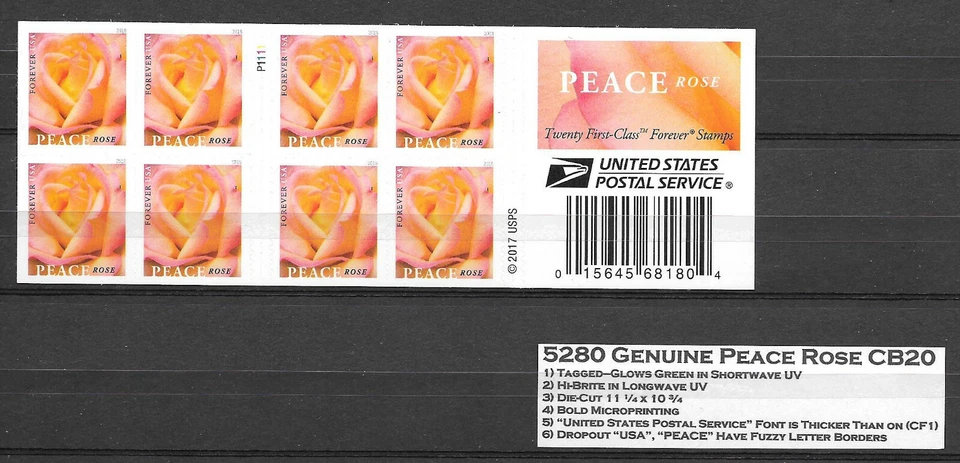 PEACE ROSE #5280a(CF1) AND REGULAR Convertible Booklets of 20 - Image 2 of 3